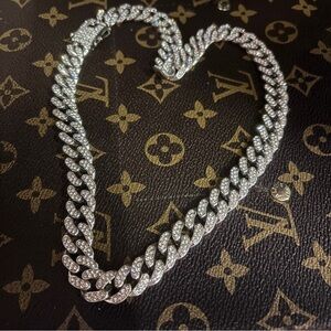 Pave Cuban Link Necklace - Silver Crystal Stones